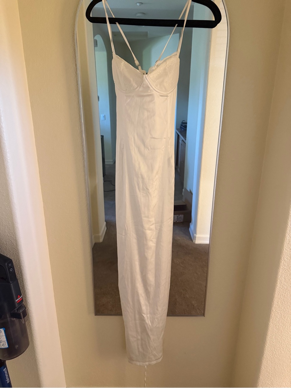 White Satin Dress with Lace Bust Outcast Clothing
